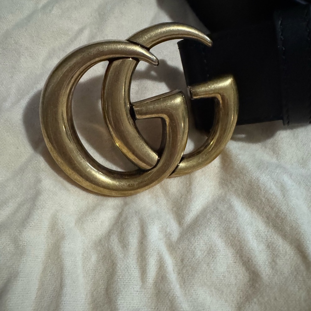 Gucci Black Leather Belt with Gold GG Emblem